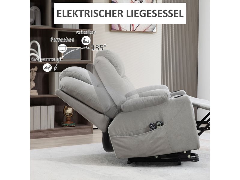 Fauteuil releveur électrique gris clair, massage chauffant, fauteuil relax inclinable avec repose-pieds pour salon - Conforama D