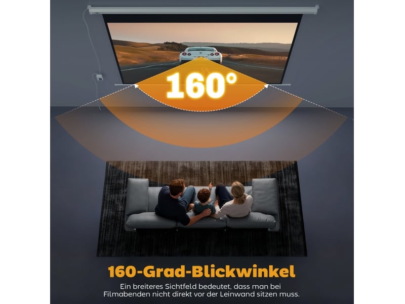 Écran de projection motorisé 100 pouces 16:9 – blanc – télécommande et fixation murale ou plafond incluse - Conforama E