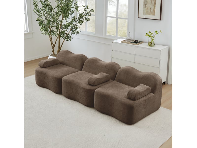  Canapé modulaire 3 places en velours marron, forme ondulée et assise profonde  - Conforama B