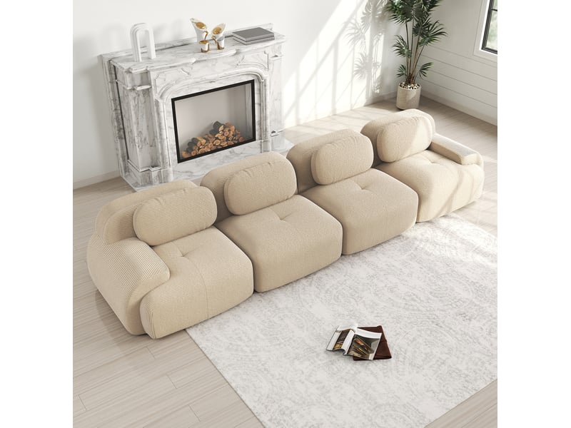  Canapé modulable 4 places modenvie sans cadre en velours côtelé beige 388 x 103 x 70 cm  - Conforama B