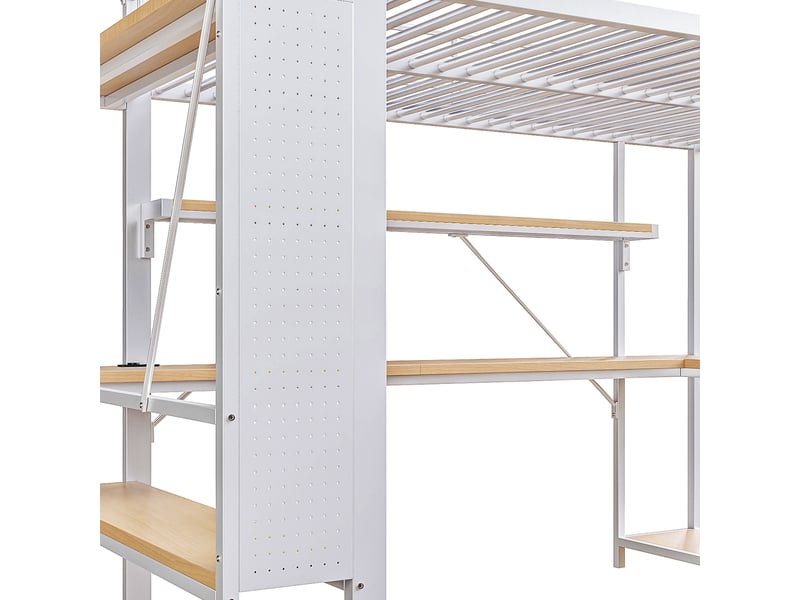 Lit mezzanine 140 x 200 cm avec bureau intégré et rangements, métal et mdf, éclairage led, prises usb - Conforama W