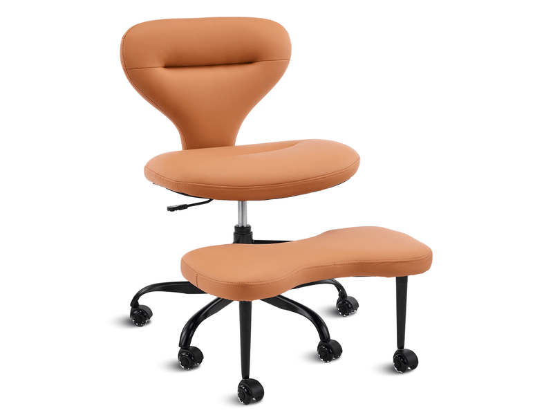  Chaise de bureau orange en cuir régénéré, réglable et pivotante à 360°, avec repose-pieds rétractable  - Conforama A