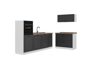 Vicco cuisine, anthracite campagneblanc, 220cm plan de travail chêne doré