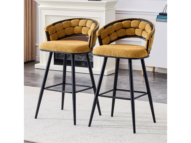  Lot de 2 tabourets de bar,avec repose-pieds,velours et métal noir,jaune  - Conforama B