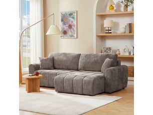 Canapé droit convertible <strong>BAITA</strong> <strong></strong> 4 places Tissu marron avec coffre de rangement