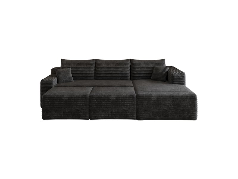  Canapé d'angle,241x151x84 cm,5 places assise profonde,velours côtelé,noir  - Conforama A