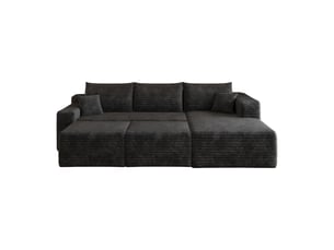 Canapé d'angle,241x151x84 cm,5 places assise profonde,velours côtelé,noir