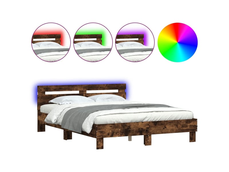  Lit double- lit adulte -  cadre de lit avec led sans matelas chêne fumé 150x200 cm  - Conforama A