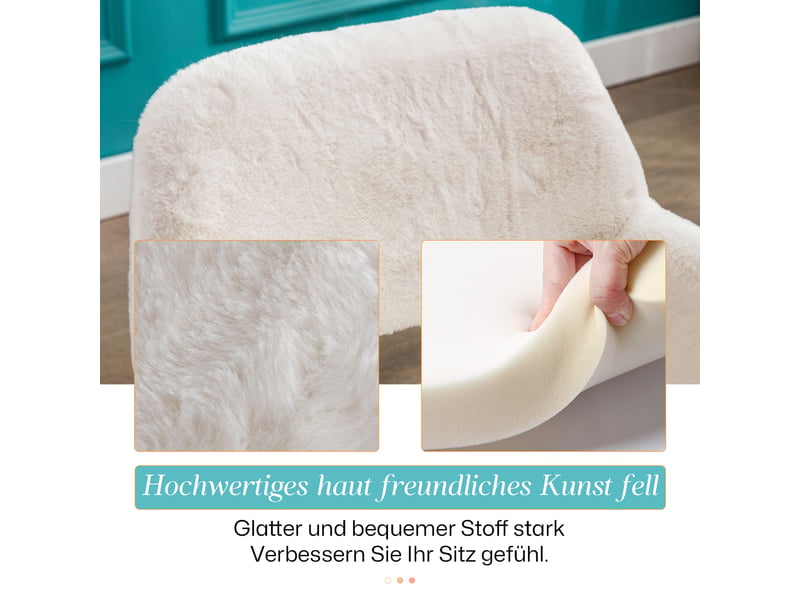  Fauteuil de table en fausse fourrure - 59x46x79 cm - fauteuil rembourré pieds métal effet bois - blanc cassé  - Conforama D