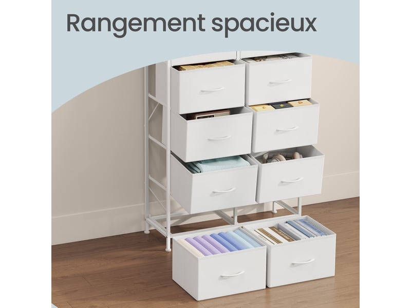 Commode, 10 tiroirs en tissu non-tissé, pour chambre, blanc  - Conforama E