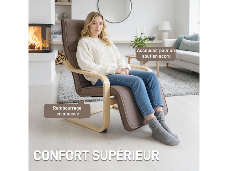  Fauteuil luxe confort et relaxation avec repose-pied réglable 94 x 66,5 x 100 cm cm bois massif marron  - Conforama E