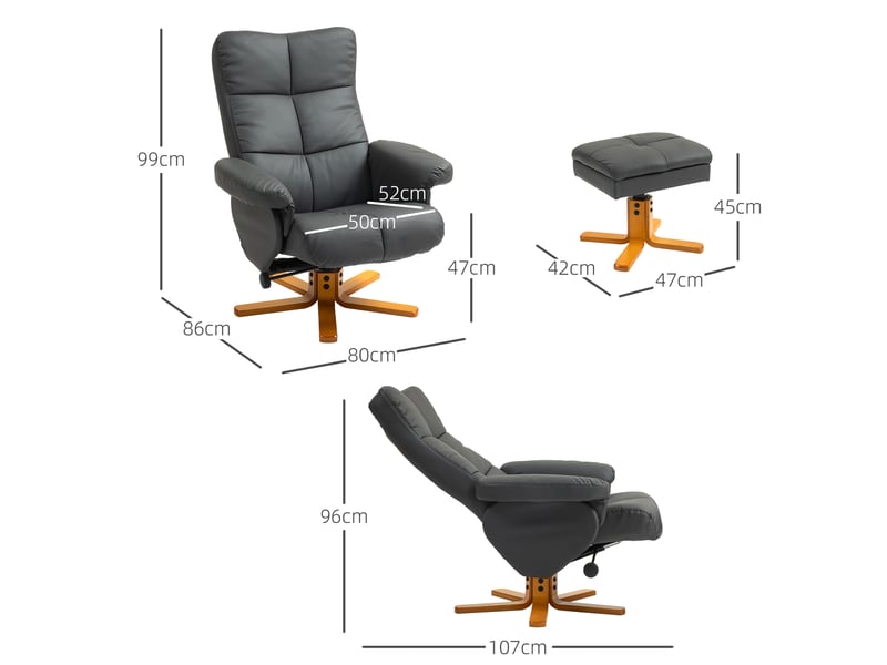  Fauteuil relax pivotant 360° avec repose-pied et rangement, dossier inclinable, simili cuir  - Conforama R