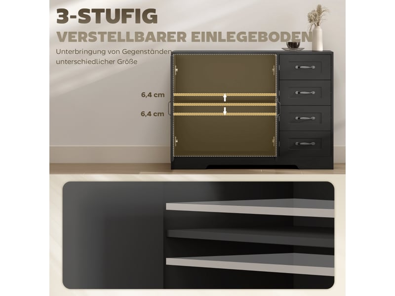  Buffet,105x40x76 cm,capacité de charge totale : 70 kg,4 tiroirs et rangement,noir  - Conforama E