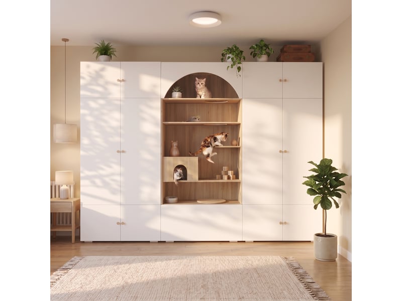 Armoire multifonction 270 x 50 x 200 cm avec penderie, mur d’escalade et coussin pour animal, ensemble de rangement pour chambre, salon ou entrée - blancbois OPULERANE TRADING LTD - Conforama B