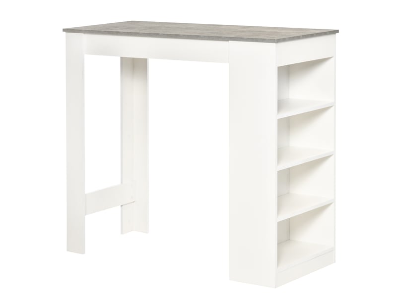  Table de bar pour 2 personnes, table haute mange debout avec 4 étagères ouvertes, 115x50x102,7cm, blanc et gris  - Conforama B