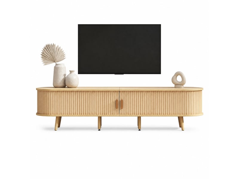  Meuble tv avec 2 tiroirs et 2 portes coulissantes pour salon en mdf 170×40×42 cm chêne clair  - Conforama A
