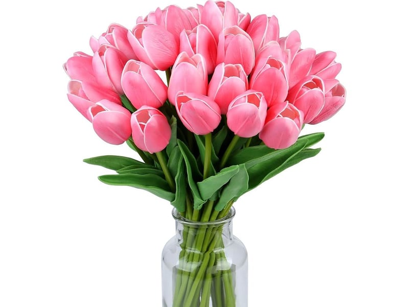  15 tulipes artificielles roses de 14 pouces, décoration florale pour printemps, saint-valentin ou pâques  - Conforama A