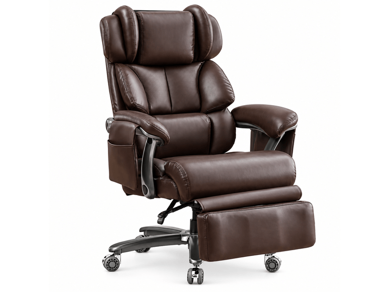 Fauteuil de bureau xxl marron, massage, chauffage, dossier réglable et repose-pieds - Conforama A