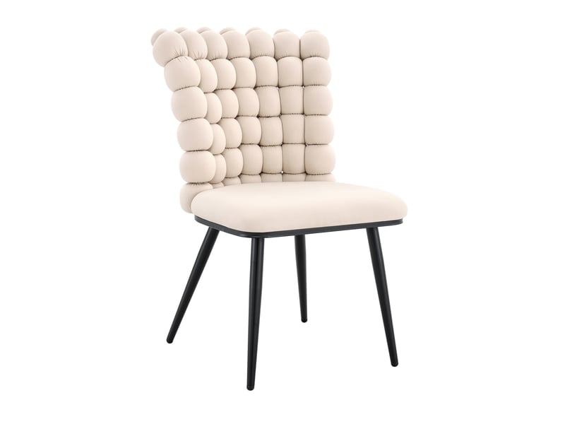  Lot de 2 chaises 54x48x88 cm style contemporain confortable velours blanc cassé, dossier perlé, pieds métal noir  - Conforama A