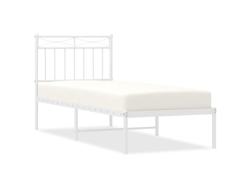  Lit simple- lit adulte -  cadre de lit métal sans matelas avec tête de lit blanc 80x200cm  - Conforama A
