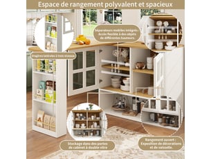 Table à manger rotative 360° - extensible 138-204cm - rangement intégré (étagères+vitrine)&portes verre - blanc - idéal petit espace