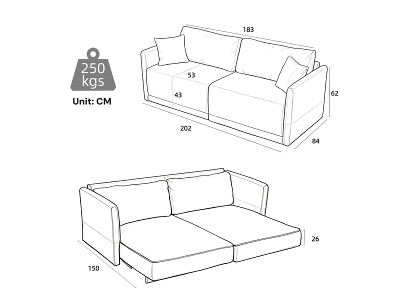 Canapé convertible 2 places 182x88x84 cm en velours côtelé noir chicfurn - Conforama D