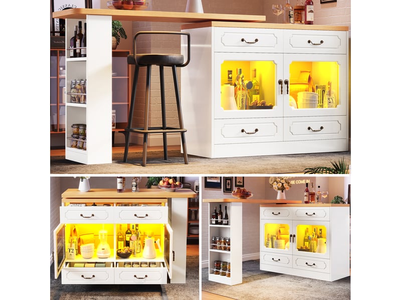  Table de bar blanc - 203cm led mdf table de bar blanc - Conforama B