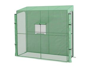 Serre de jardin murale 200x80x200 cm à 2 portes fenêtre latérale métal vert