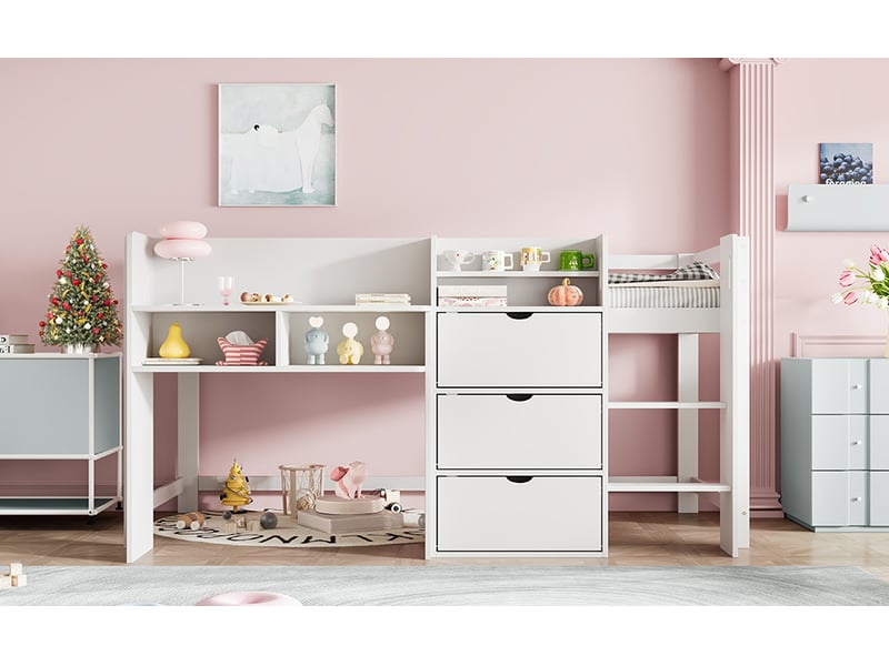  Lit surélevé 90 × 200 cm, rangements, blanc  - Conforama B