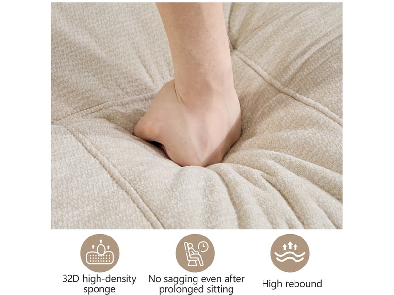  Canapé d'angle modulable 3 places avec ottoman, en chenille beige  - Conforama D