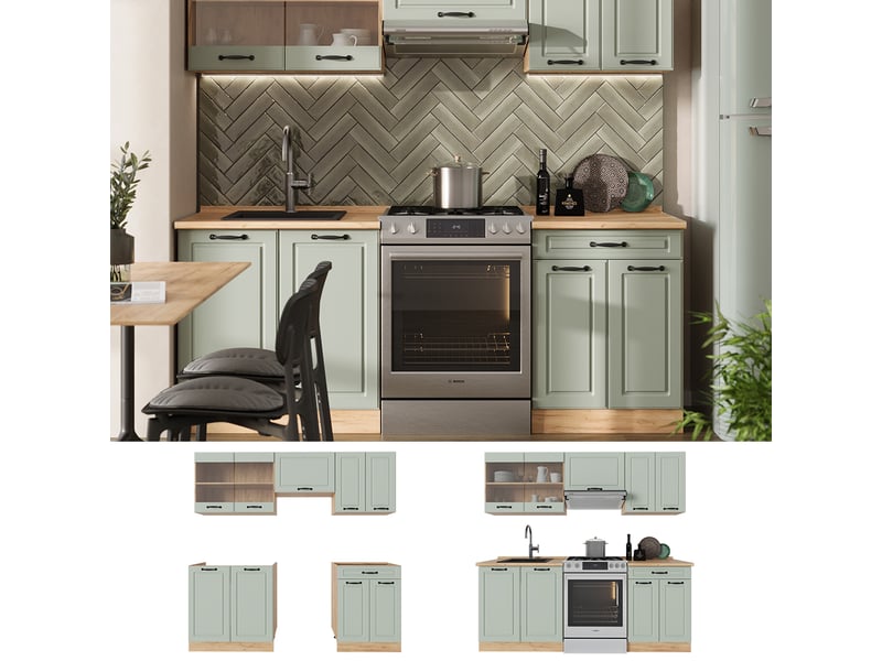  Vicco cuisine, mint campagnechêne doré, 200cm sans plan de travail  - Conforama D