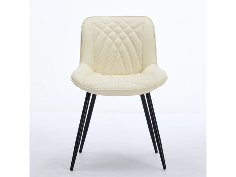  Lot de 2 chaises de salle à manger - 50x47x77cm - chaises capitonnées en tissu rembourré pieds métal noir - beige  - Conforama A