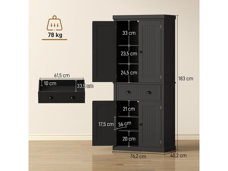  Buffet haut de cuisine 4 portes et 1 tiroir noir 76,2 x 40,2 x 183 cm  - Conforama C