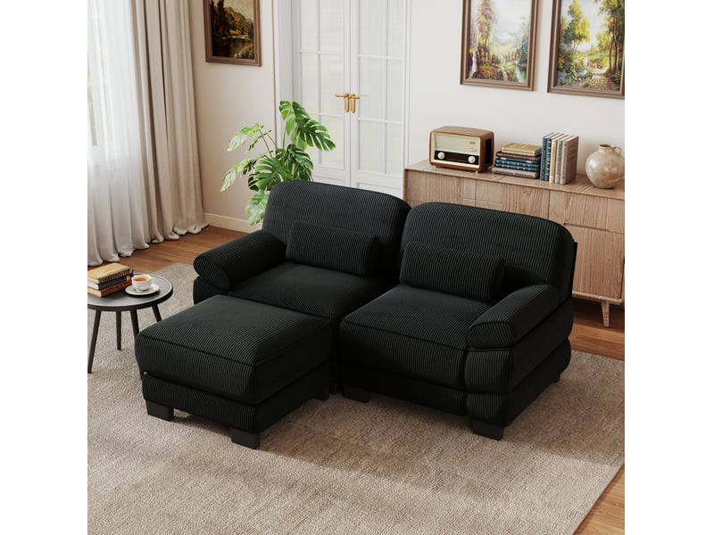  Canapé 2 places avec pouf 194x161x94 cm noir  - Conforama R