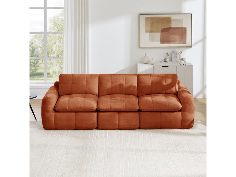  Canapé droit, canapé modulaire 3 places sans cadre, housse chenille ergonomique, base antidérapante, coussins épaissis, sans montage, orange  - Conforama B