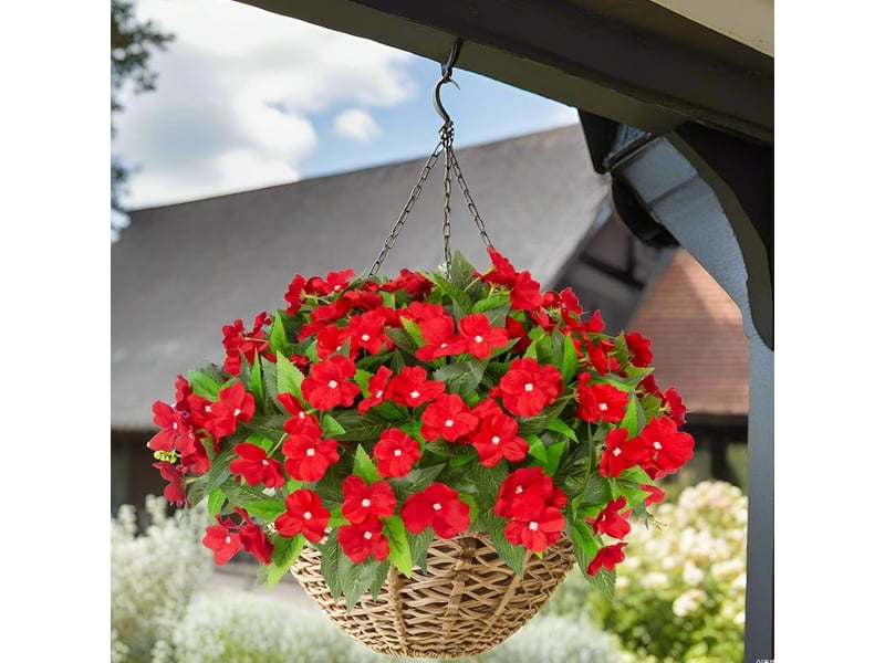  Impatiens artificielles extérieures – rouge, plantes en soie résistantes aux uv, idéal jardin, balcon et terrasse  - Conforama B