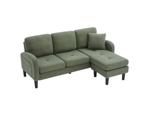 Canapé d'angle réversible 3 places 166 cm en velours côtelé vert, méridienne modulable