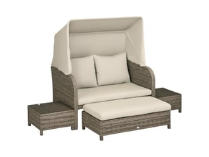 Ensemble salon de jardin 4 pcs canapé 2 pl. + 1 repose-pieds + 2 table basse avec coussins