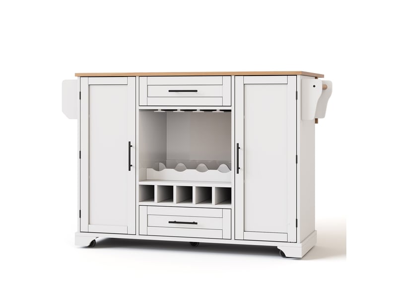 Desserte de cuisine 138x70x92 cm plateau rabattable mdf blanc et naturel - Conforama A