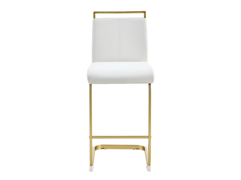  Tabourets de bar 2 pièces en simili cuir blanc, pieds dorés - style scandinave  - Conforama A