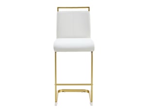 Tabourets de bar 2 pièces en simili cuir blanc, pieds dorés - style scandinave