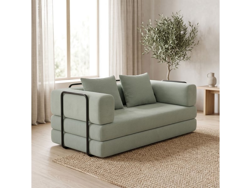 Sey - canapé-lit pliant 180x72x90 cm convertible 4 en 1 avec coussins et housse en tissu lavable couleur sauge - Conforama B