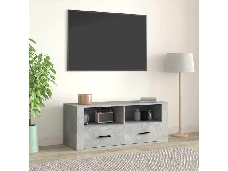  Meuble tv - banc tv - meuble de rangement gris béton 100x35x40 cm bois d'ingénierie  - Conforama B