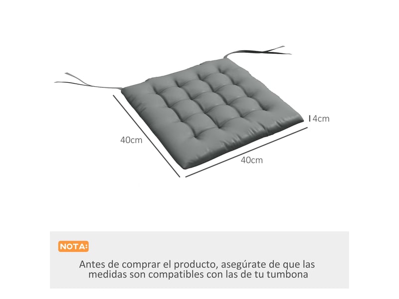  Lot de 6 coussins de chaise de jardin rembourrés 40x40 cm avec rubans gris  - Conforama E