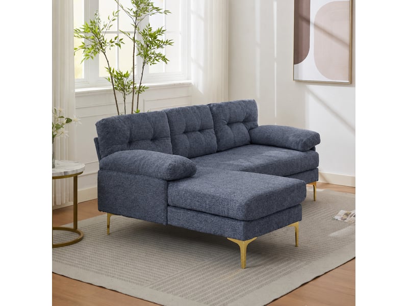 Canapé d'angle 3 places 187,5x130x79 cm méridienne réversible bois bleu, confort optimal - Conforama D