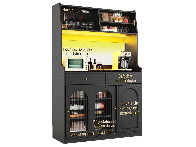  Armoire de cuisine noire buffet avec éclairage led 120cm  - Conforama A