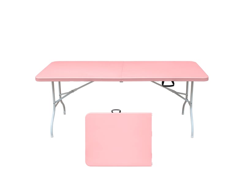  Table de jardin pliante rose 180 cm avec poignée, plateau en plastique et structure en acier pour vos réceptions  - Conforama A