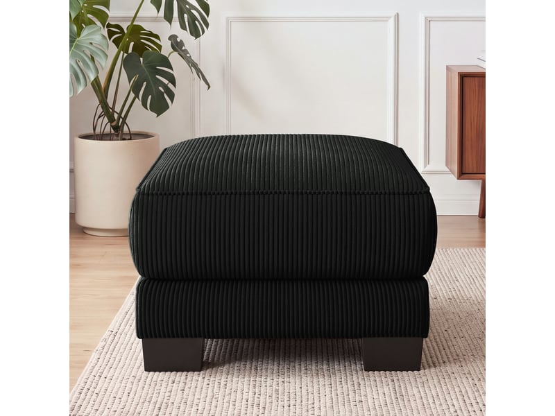  Pouf de salon - pouf mason en velours tricoté noir, 72.5 x 67 x 53 cm, velours côtelé, pour salon, tissu velours côtelé de haute  - Conforama C