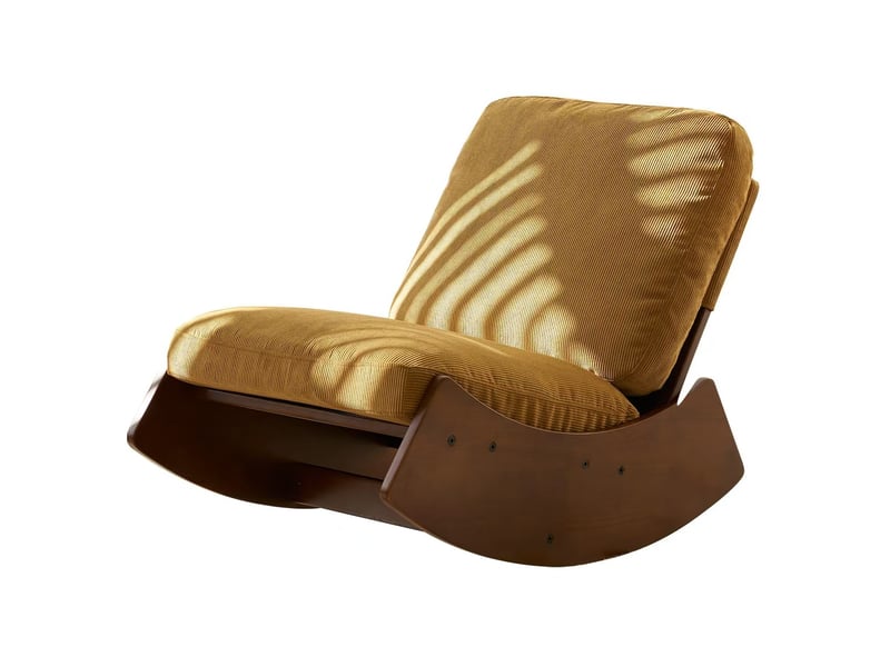  Fauteuil à bascule coulissant 62x90x72 cm, assise moelleuse, tissu revêtement en velours côtelé jaune, structure en bois  - Conforama A