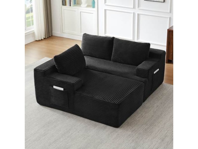  Canapé d’angle l (à gauche) modulable 4 places 238 x 152 x 66 cm, assise profonde, convertible et sans montage, velours côtelé, noir OMNIGLINT TRADING LTD - Conforama E